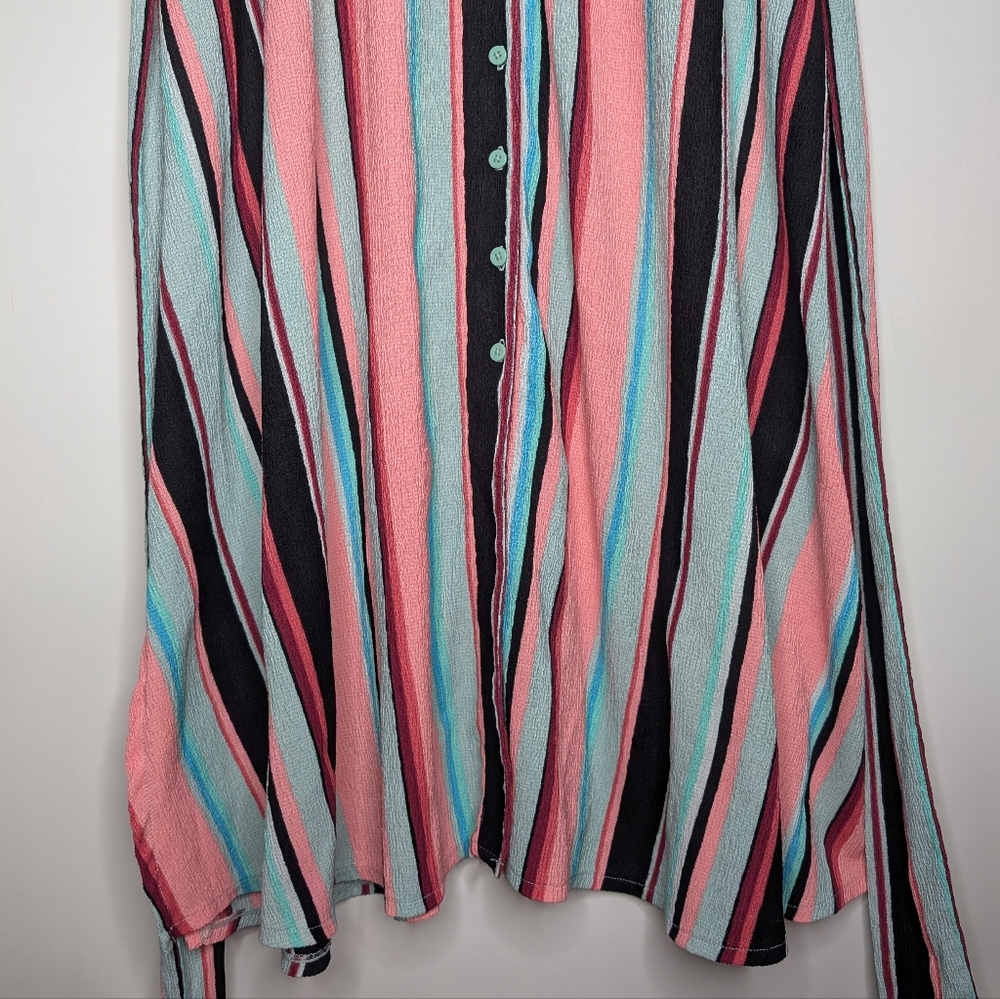 Lane Bryant Women's Pastel Multicolor Button-Front Belted Midi Dress Size 14/16 - Picture 4 of 16